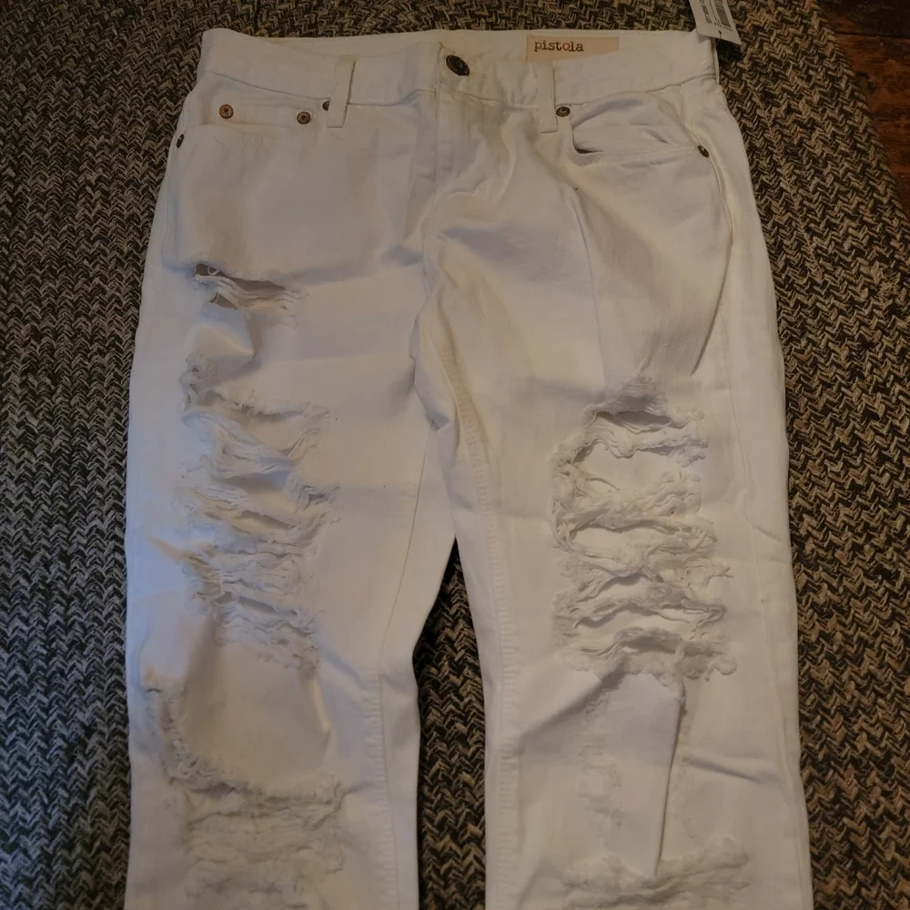 Pistola Remi Destroyed Raw Hem Boyfriend Jean cropped White Destructed Ripped